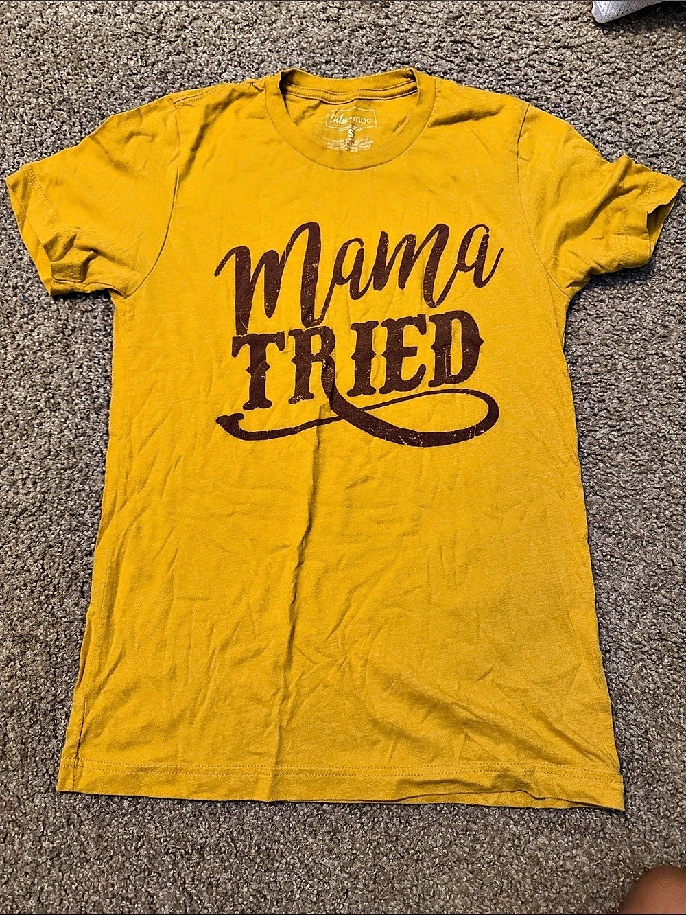 LuLaRoe Classic T Mama Tried Graphic Tee Yellow